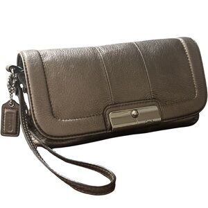 Coach Kristin Metallic Pewter Soft Pebble Leather Wallet